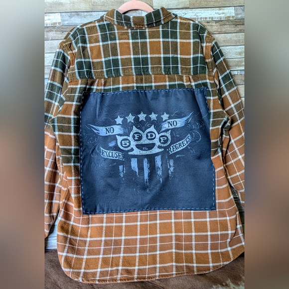 Five Finger Death Punch Upcycled Dip Dye Bleach Flannel Shirt - Picture 2 of 15